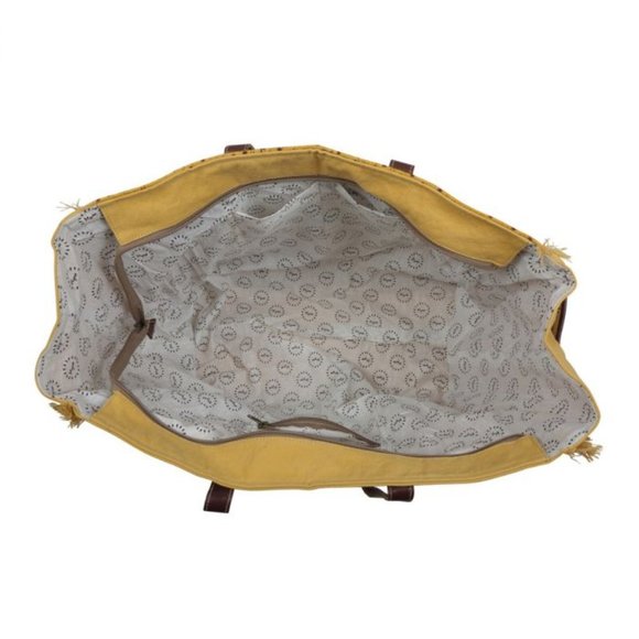 Myra Bag Handmade Suramya Weekender Tote Bag Upcycled Canvas & Cowhide L… - Picture 8 of 10